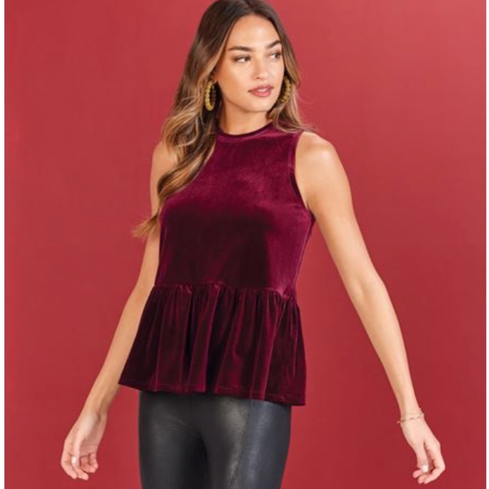MudPie Burgundy Sleeveless Velvet Tank